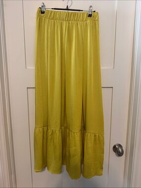 Tyche Bright Yellow Elastic-Waist Boho Festival Fairy Satin Maxi Skirt Size M